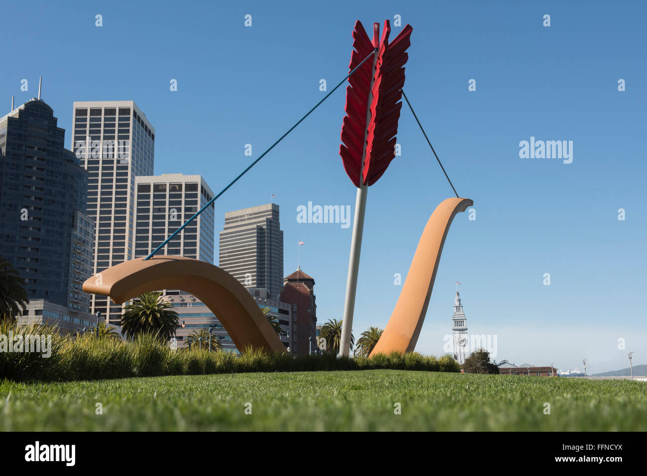 Public Sculpture 'Cupid's Span' near the waterfront in downtown San Francisco, California, USA Stock Photo