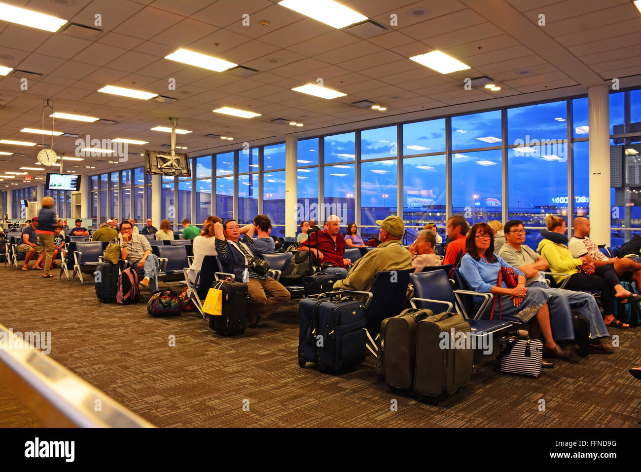 Passengers waiting at Toronto, Pearson International Airport Stock