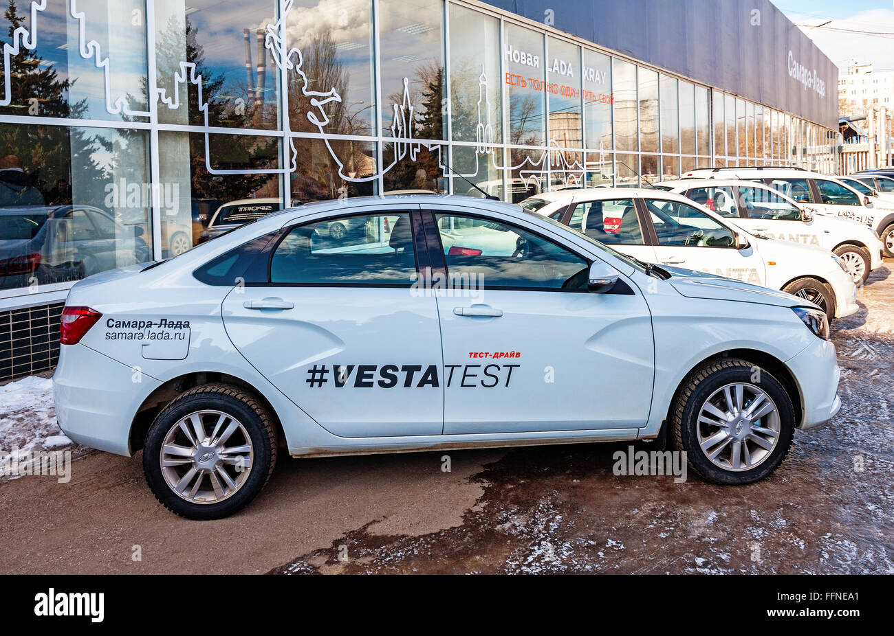 Vehicle Lada Vesta near the office of official dealer Stock Photo