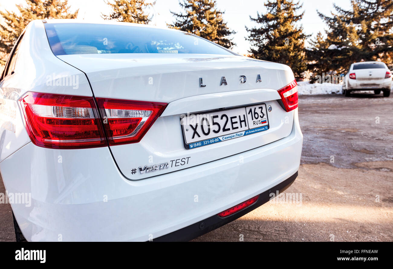 Back part of the New Russian Car Lada Vesta with license plate Stock Photo