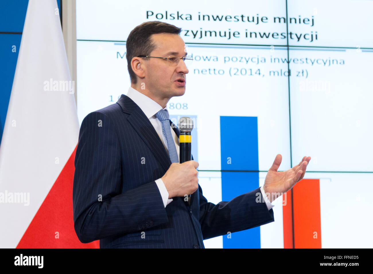 Warsaw, Poland. 16th Feb, 2016. Polish Minister of development Mateusz Morawiecki during press conference at the Chancellery of the Prime Minister on 16 February 2016 in Warsaw, Poland. Credit:  MW/Alamy Live News Stock Photo