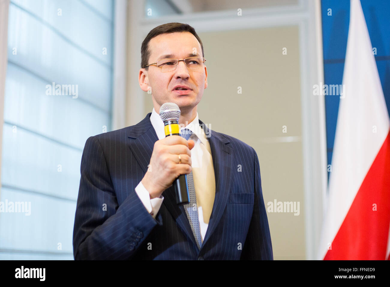 Warsaw, Poland. 16th Feb, 2016. Polish Minister of development Mateusz Morawiecki during press conference at the Chancellery of the Prime Minister on 16 February 2016 in Warsaw, Poland. Credit:  MW/Alamy Live News Stock Photo