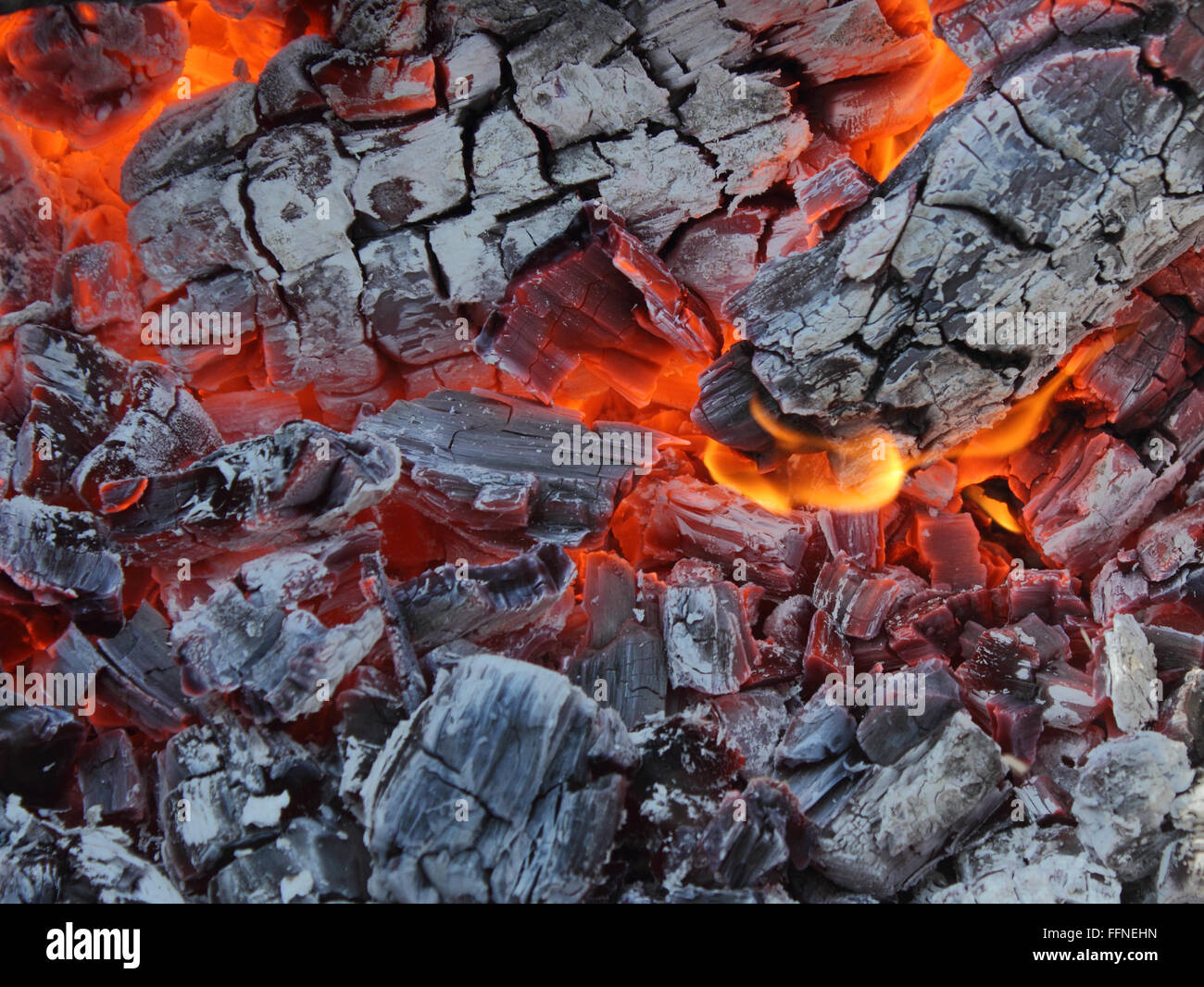 Hot live charcoal extreme closeup photo image Stock Photo