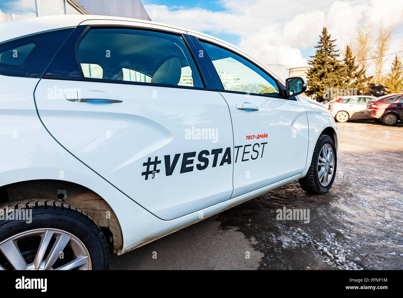 Vehicle Lada Vesta near the office of official dealer Stock Photo