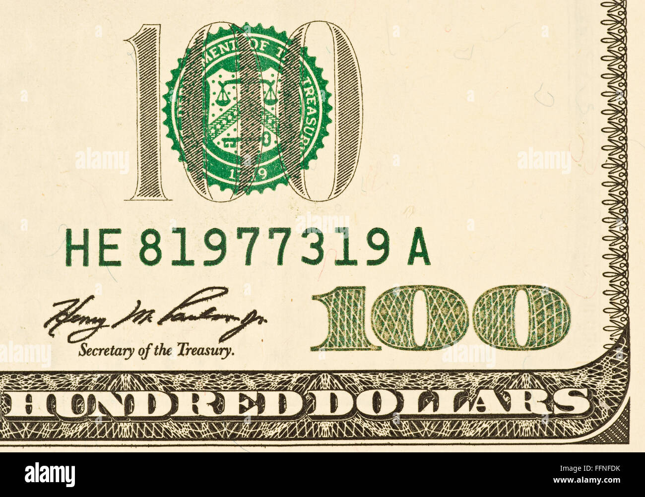 Hundred Dollar Detail Stock Photo