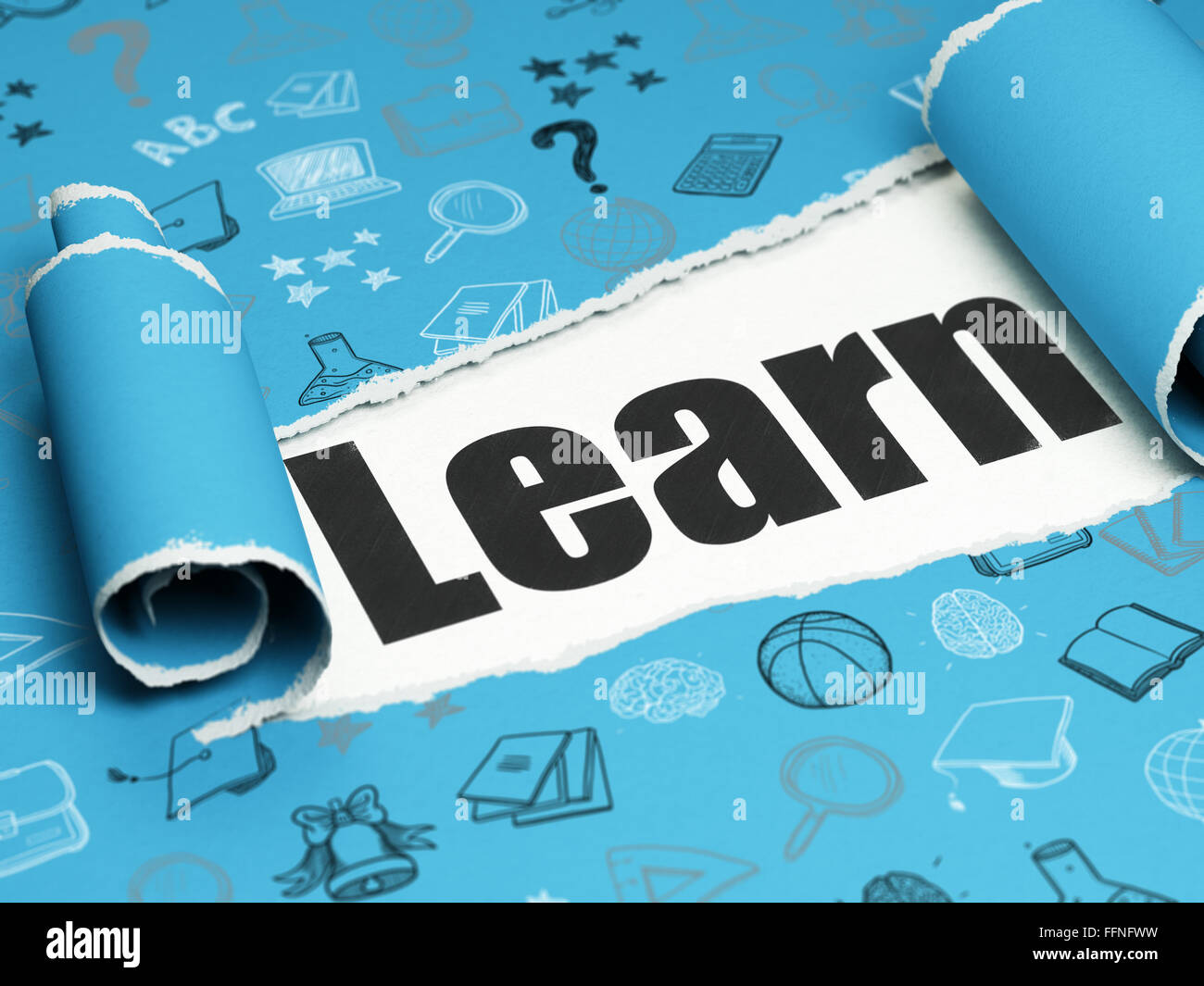 Learning concept: black text Learn under the piece of torn paper Stock ...