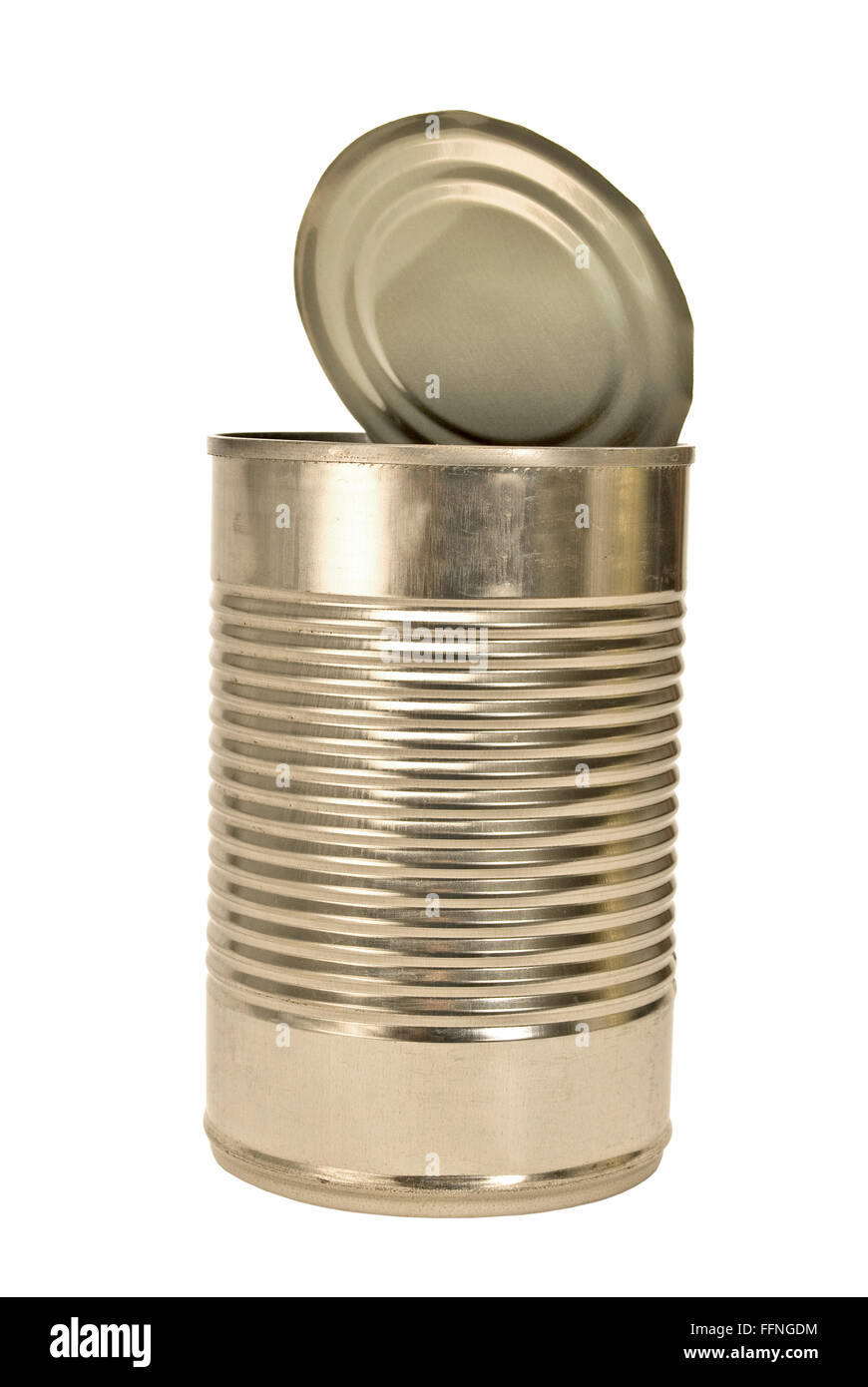 Silver Colored Open Metal Can Stock Photo
