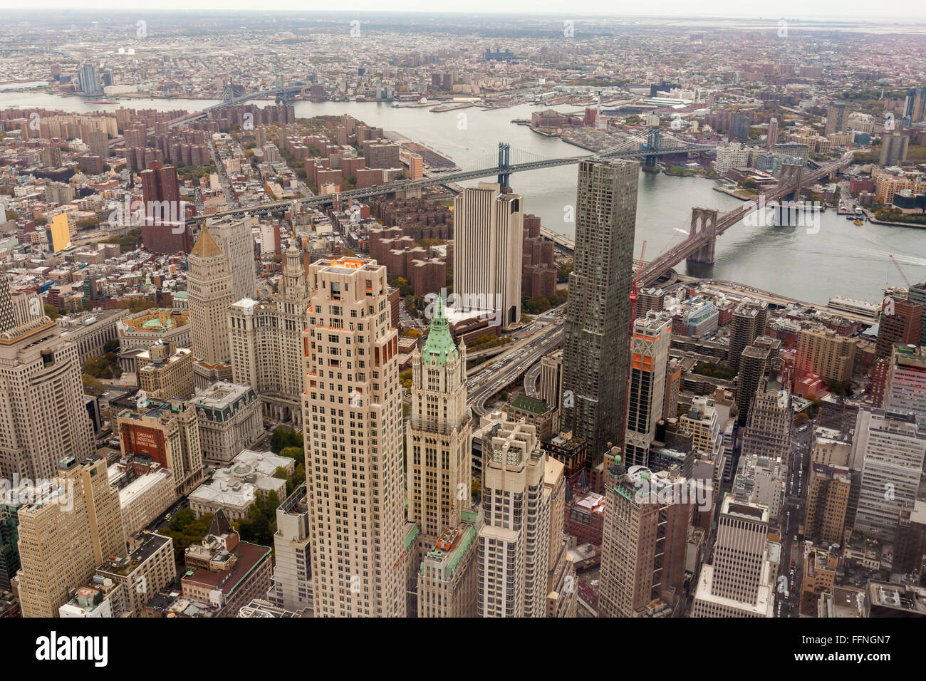 New York City Manhattan Freedom Tower Aerial View Stock Photo