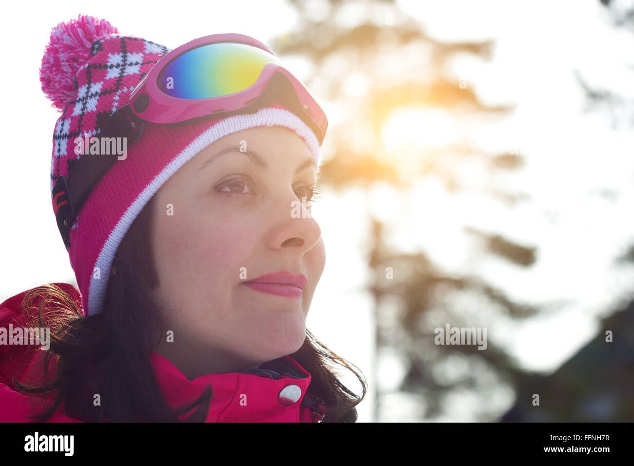 Beautiful women skier Stock Photo