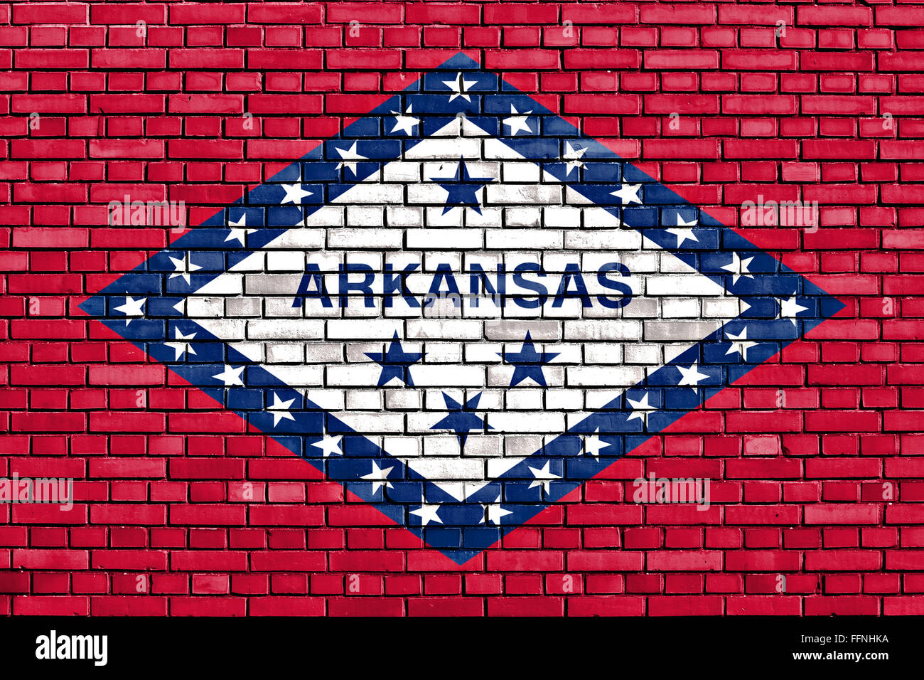 flag of Arkansas painted on brick wall Stock Photo