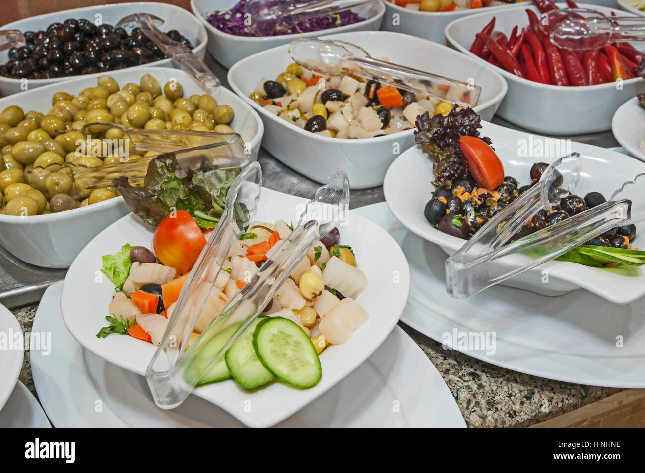 Selection display of salads at a luxury restaurant buffet bar area Stock Photo Alamy