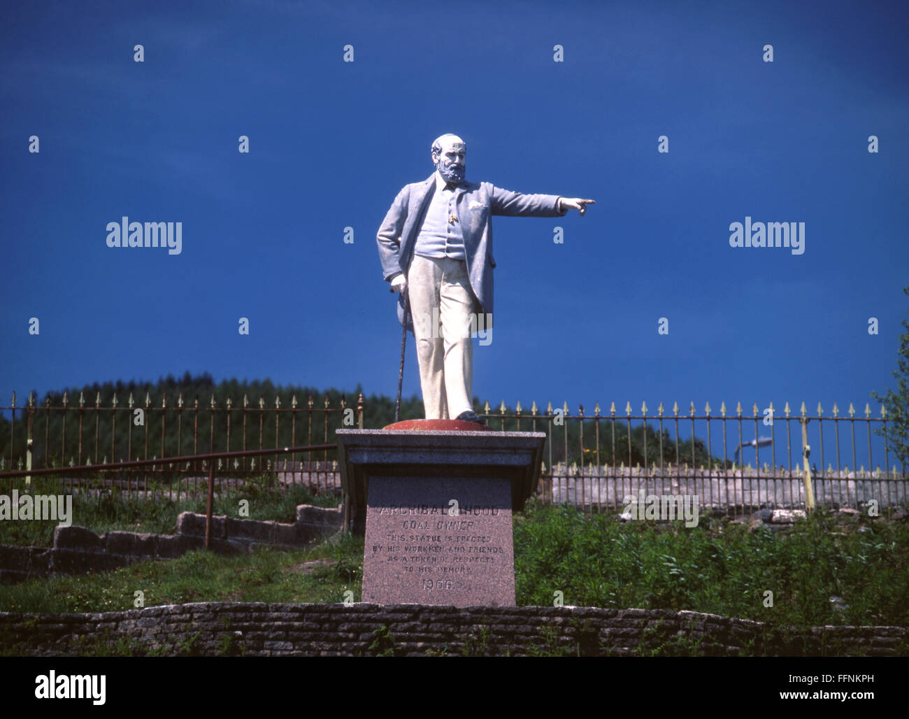 Statue of Archibald Hood coal mine owner and benevolent industrialist Llwynypia Rhondda Cynon Taf South Wales Valleys UK Stock Photo