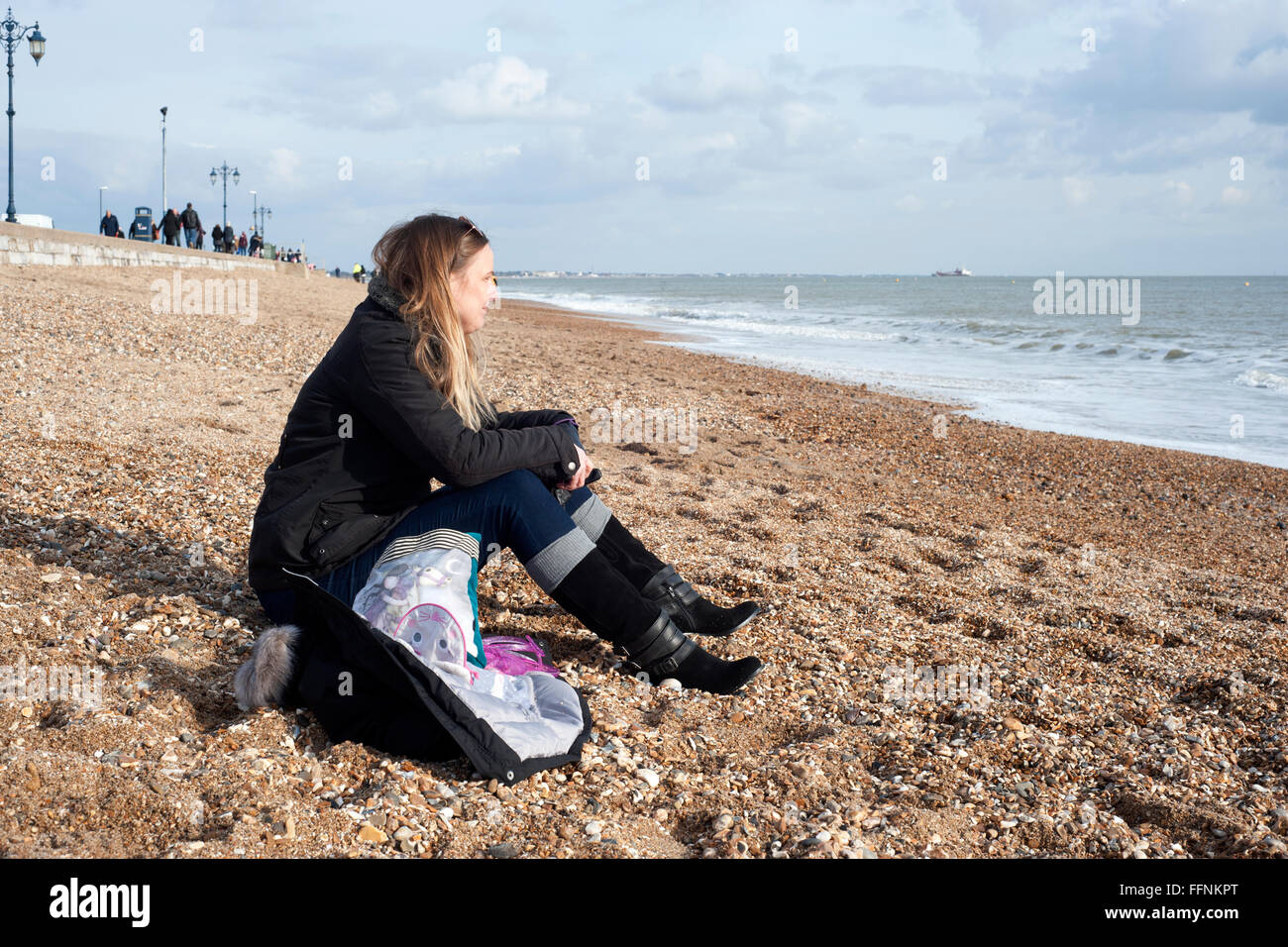 storm imogen left little shingle on southsea beach and it is now almost sandy hampshire england uk Stock Photo