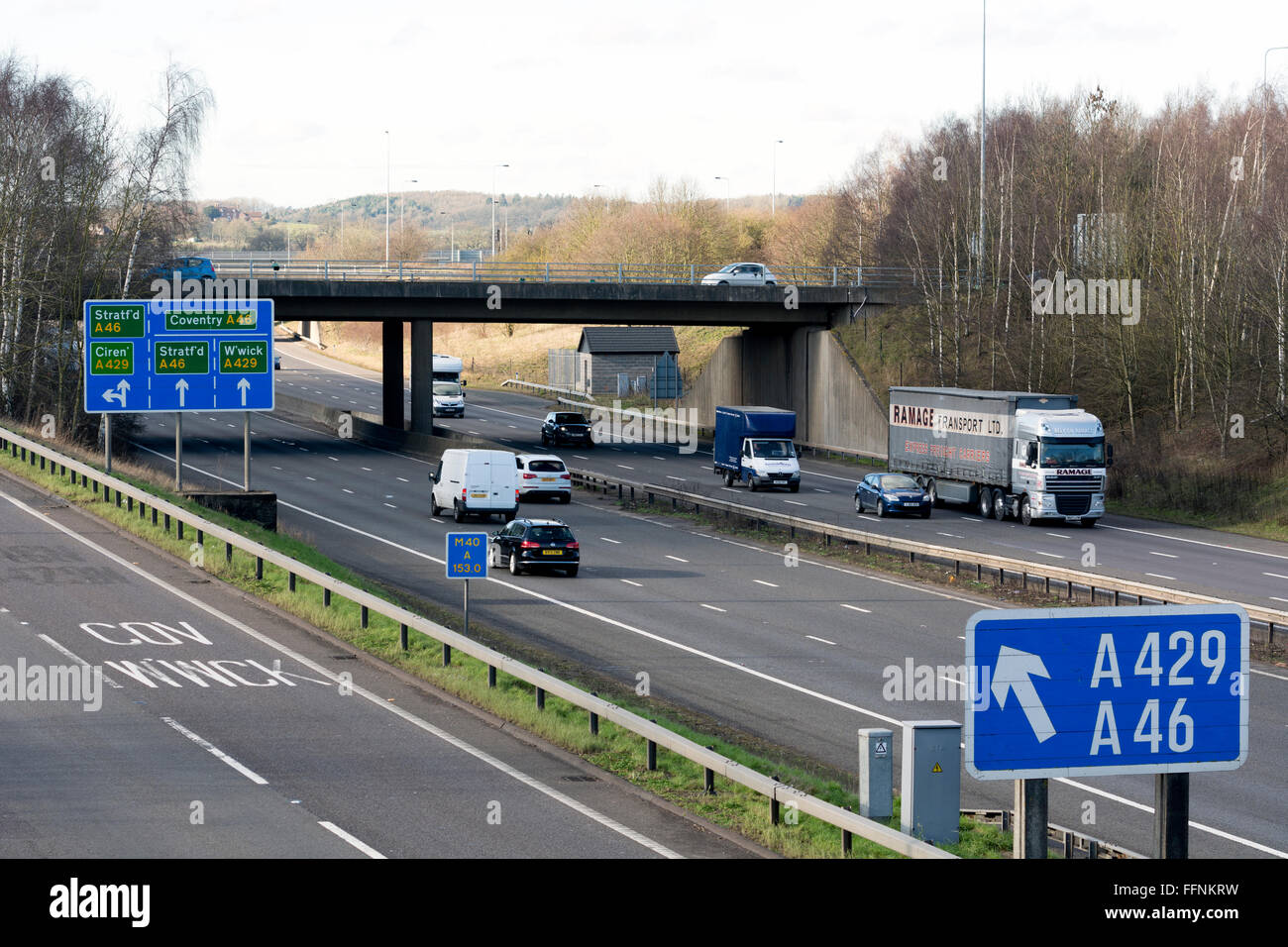 M40 motorway at Longbridge roundabout, Warwick, Warwickshire, UK Stock Photo