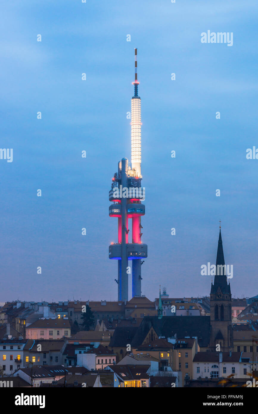 The Zizkov Television Tower in Prague Stock Photo