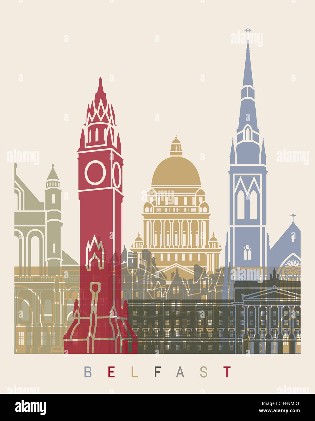 Belfast skyline poster in editable vector file Stock Photo Alamy