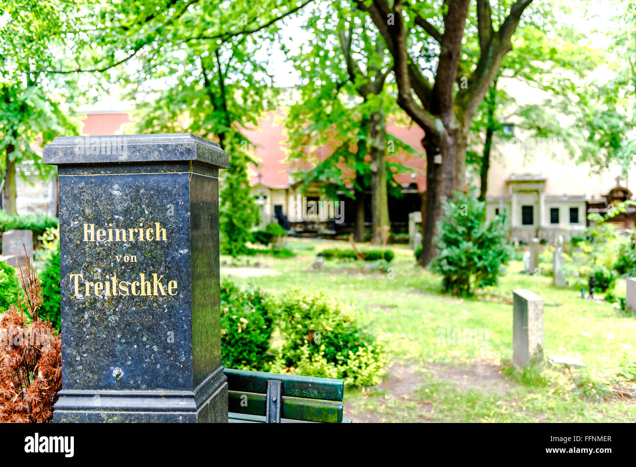 St. Matthäus Kirchhof Berlin, Grab von Heinrich von Treitschke; Old St. Matthew's Churchyard, Berlin Stock Photo