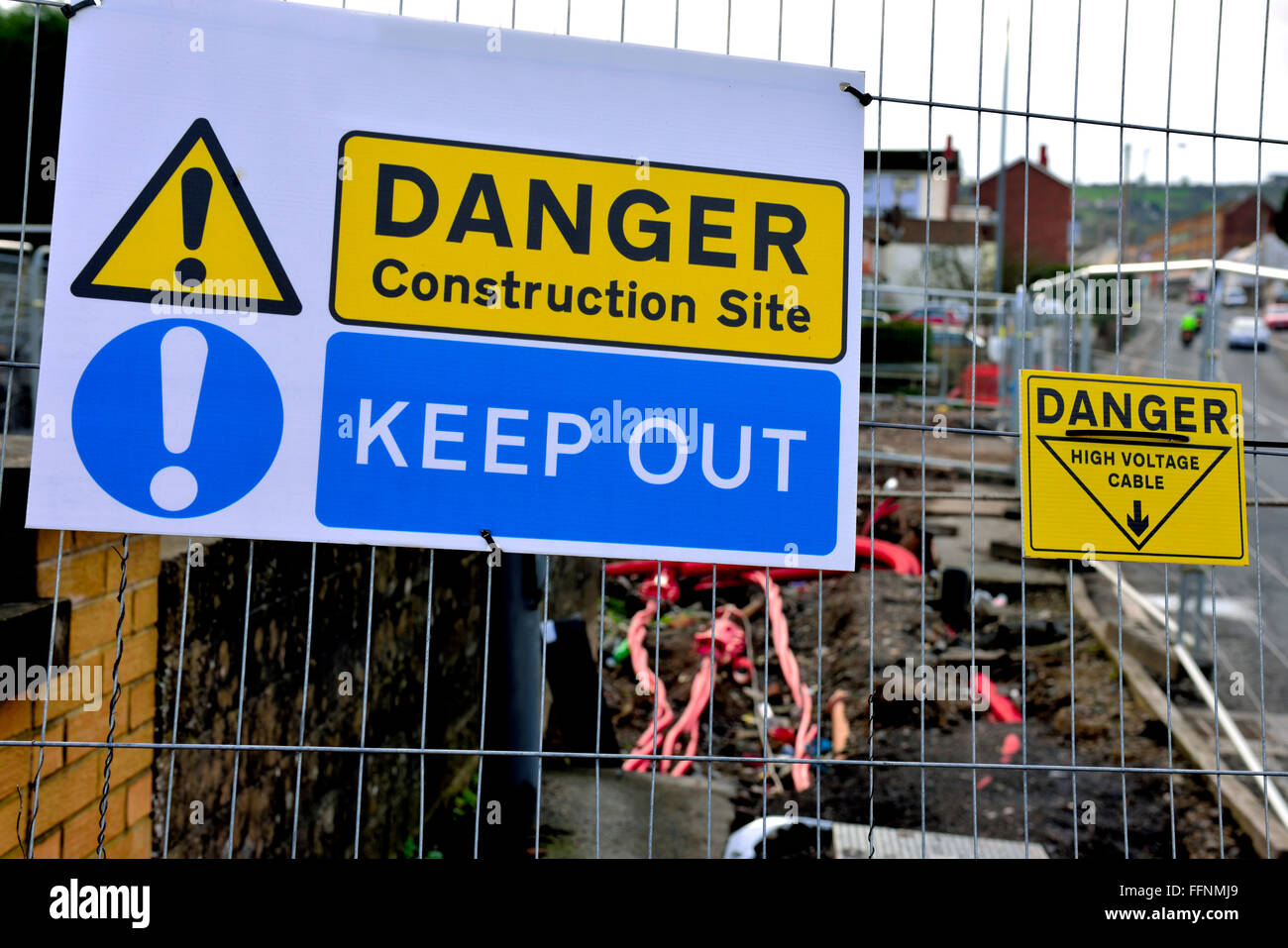 Sign construction Site, Keep Out Stock Photo