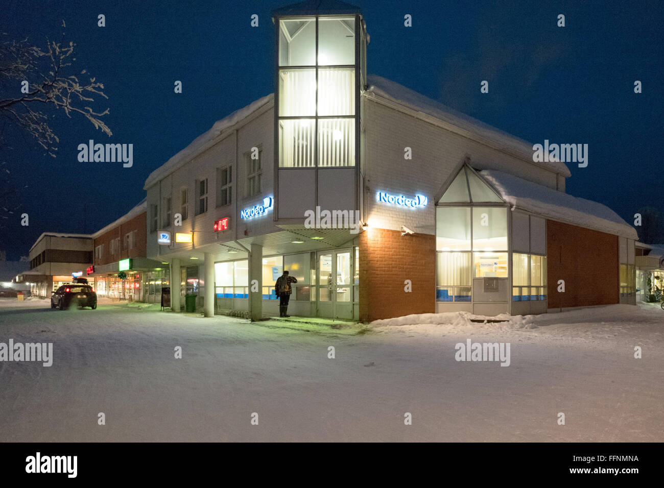 Inari, Finland. 10th Feb, 2016. A branch of the Swedish bank 'Nordea' in the municipality of Ivalo in Inari, Finland, 10 February 2016. Photo: Peter Endig - NO WIRE SERVICE -/dpa/Alamy Live News Stock Photo