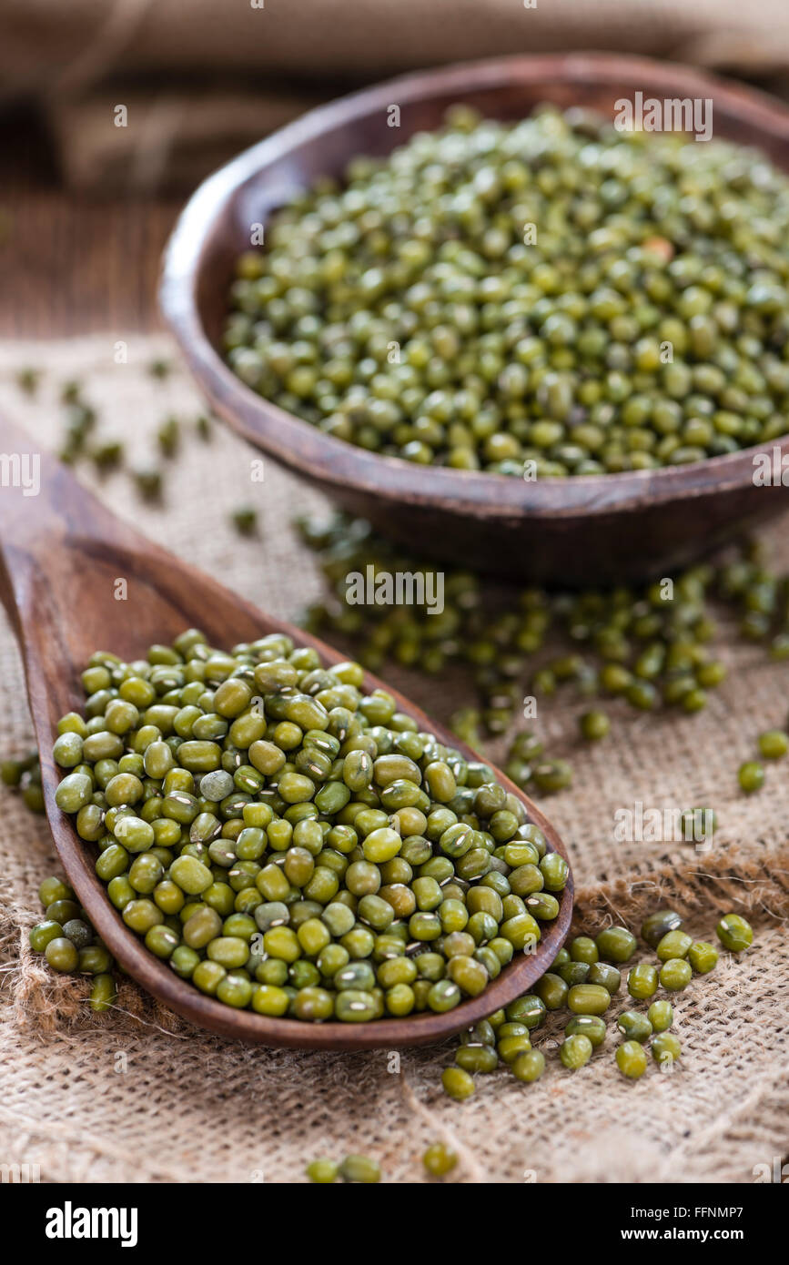 Portion of dried Mung Beans (detailed close-up shot) Stock Photo