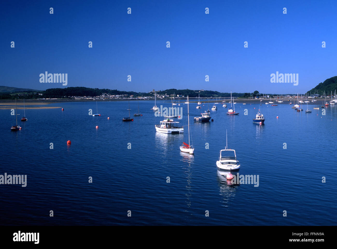 Menai Strait boats from Beaumaris Pier looking towards Bangor Anglesey