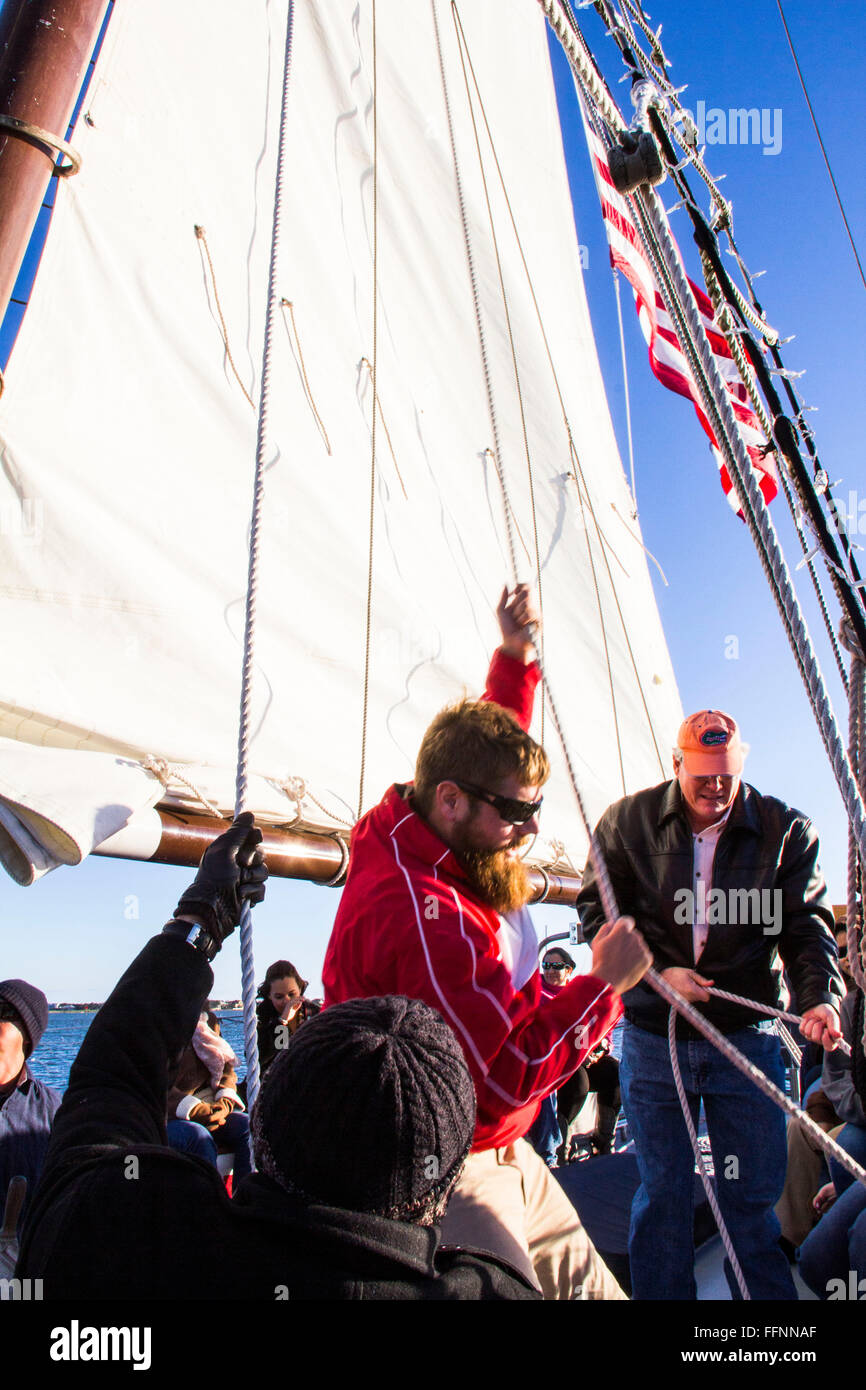 A scene onboard the excursion vessel Schooner Freedom during a sail on