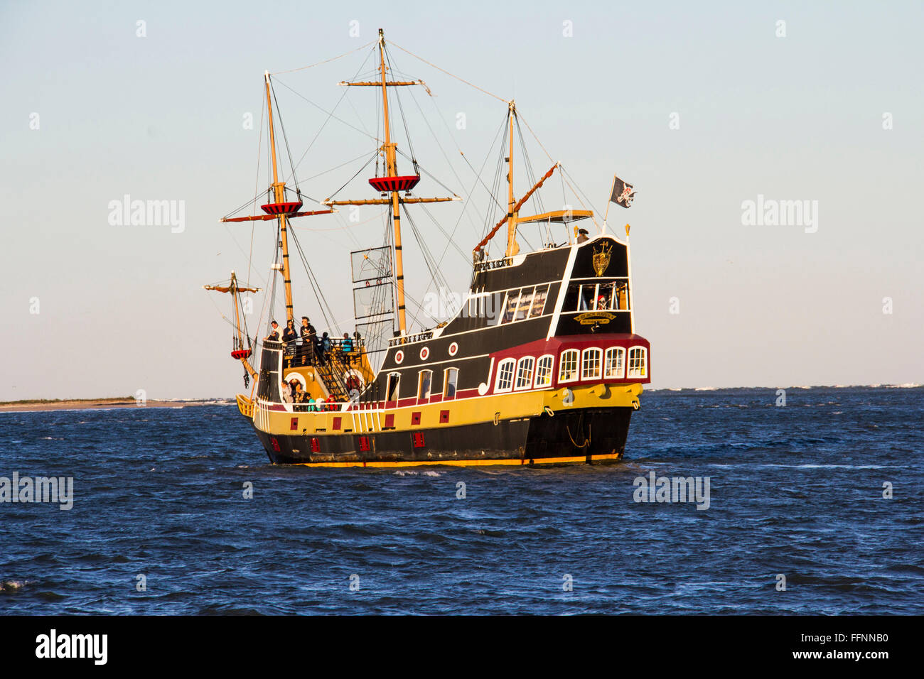 Rsembling a 16th century pirate ship, Black Raven is a popular excursion vessel operating from City Marina, St. Augustine, FL Stock Photo