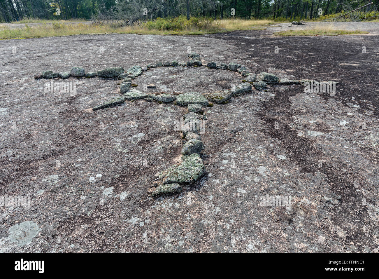 Petroform of a turtle at Bannock Point, an Ojibway aboriginal site, Whiteshell Provincial Park, Manitoba, Canada. Stock Photo