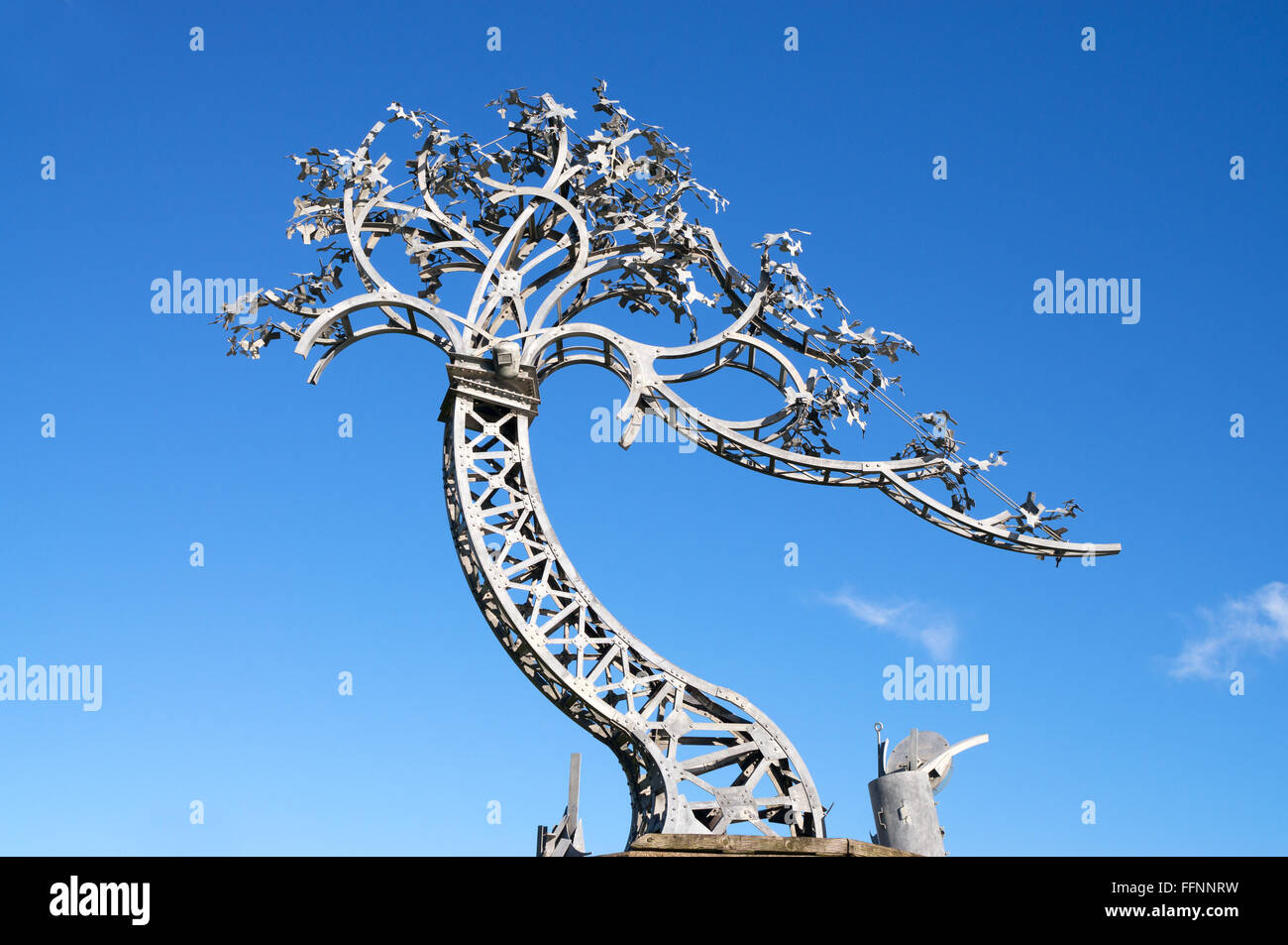 Metal sculpture of a crane 'Shadows in Another Light' on Sunderland Quayside North East  England, UK Stock Photo