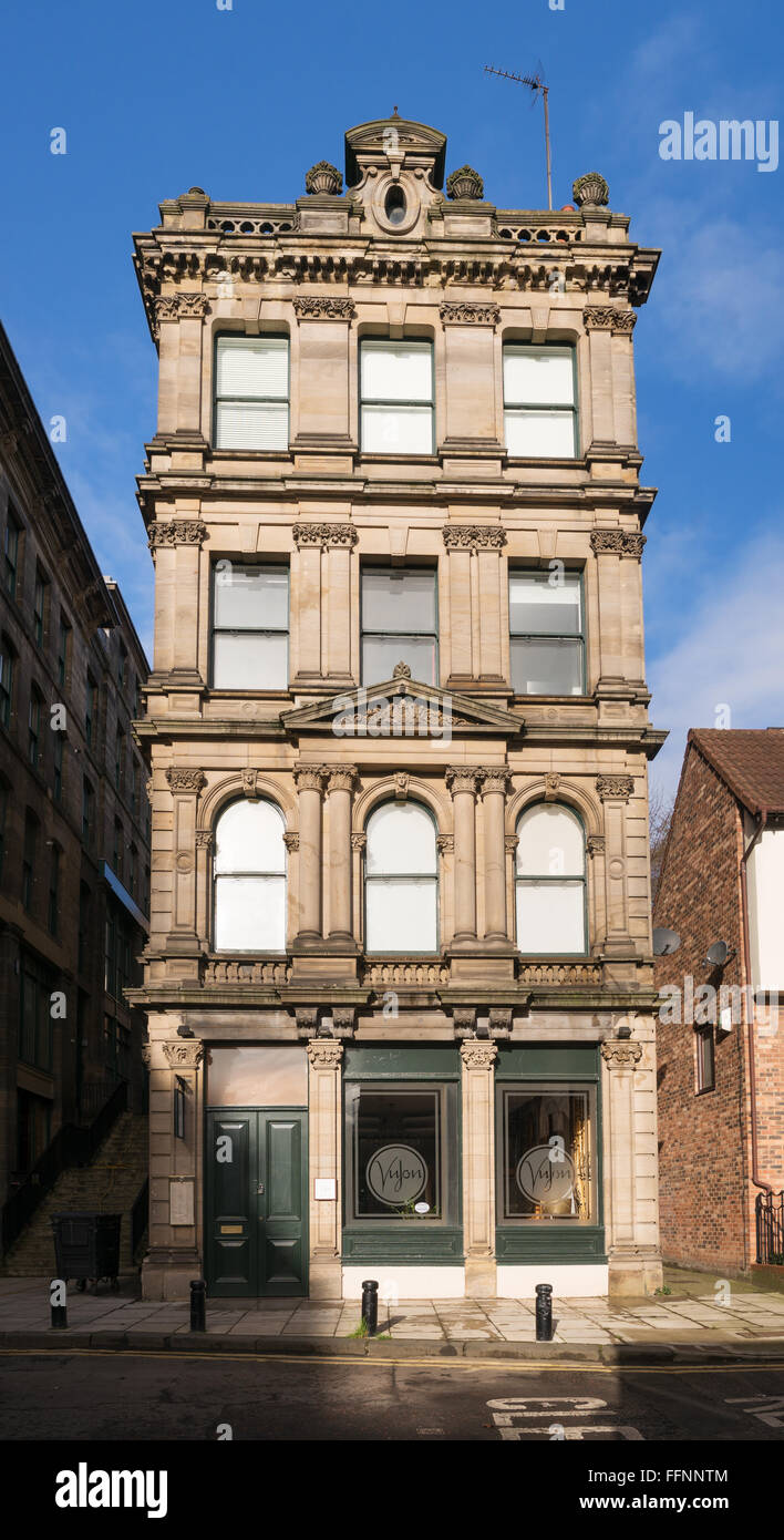 Sandstone ashlar Victorian building at 29 Queen Street, Newcastle upon