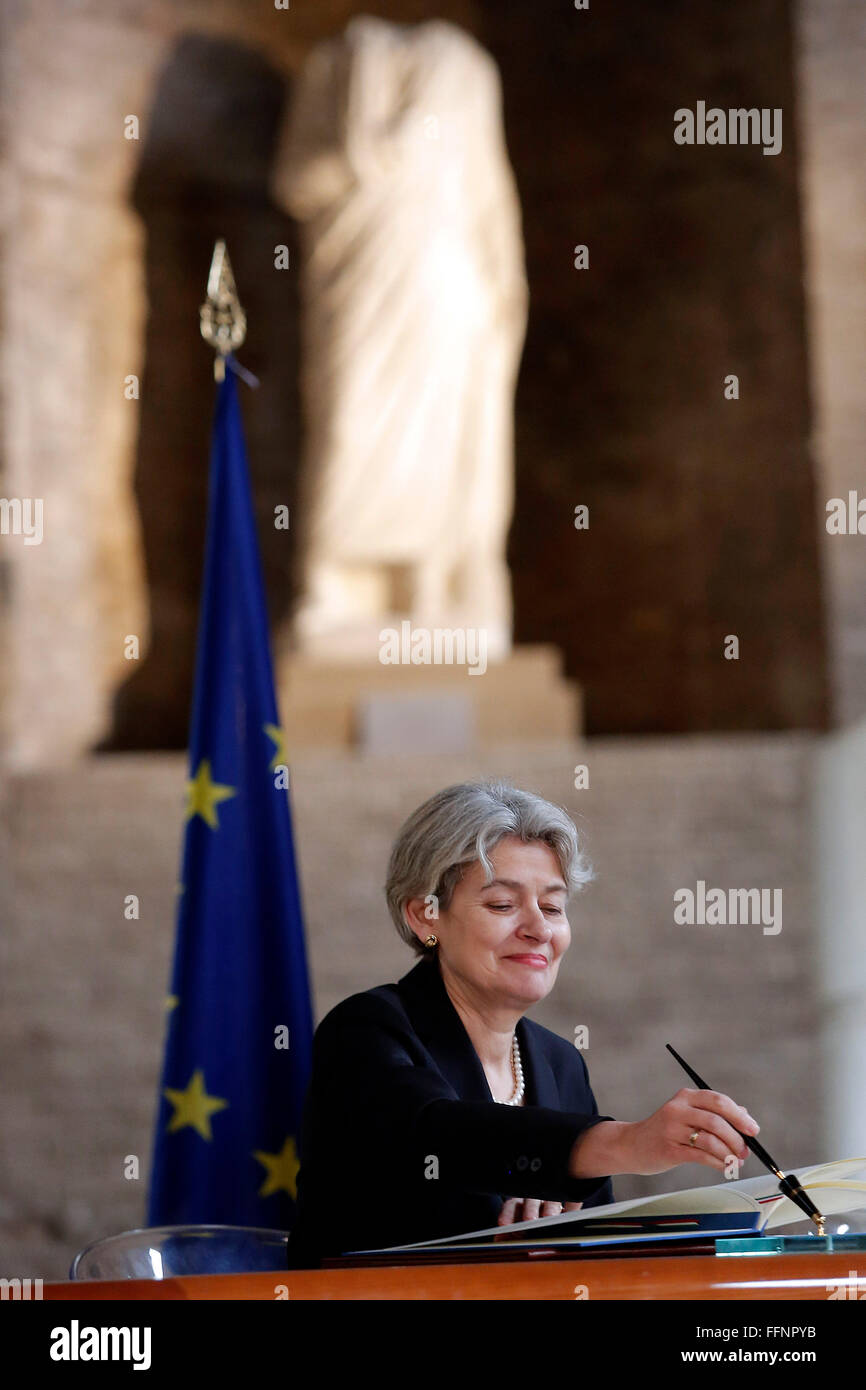 Rome, Italy. 16th February, 2016. General Director of Unesco Irina Bokova Rome 16th February 2016. Baths of Diocleziano. Cerimony for the birth of the Italian Task Force, Unite for Heritage, in defense of the cultural heritage.  Credit:  Insidefoto/Alamy Live News Stock Photo