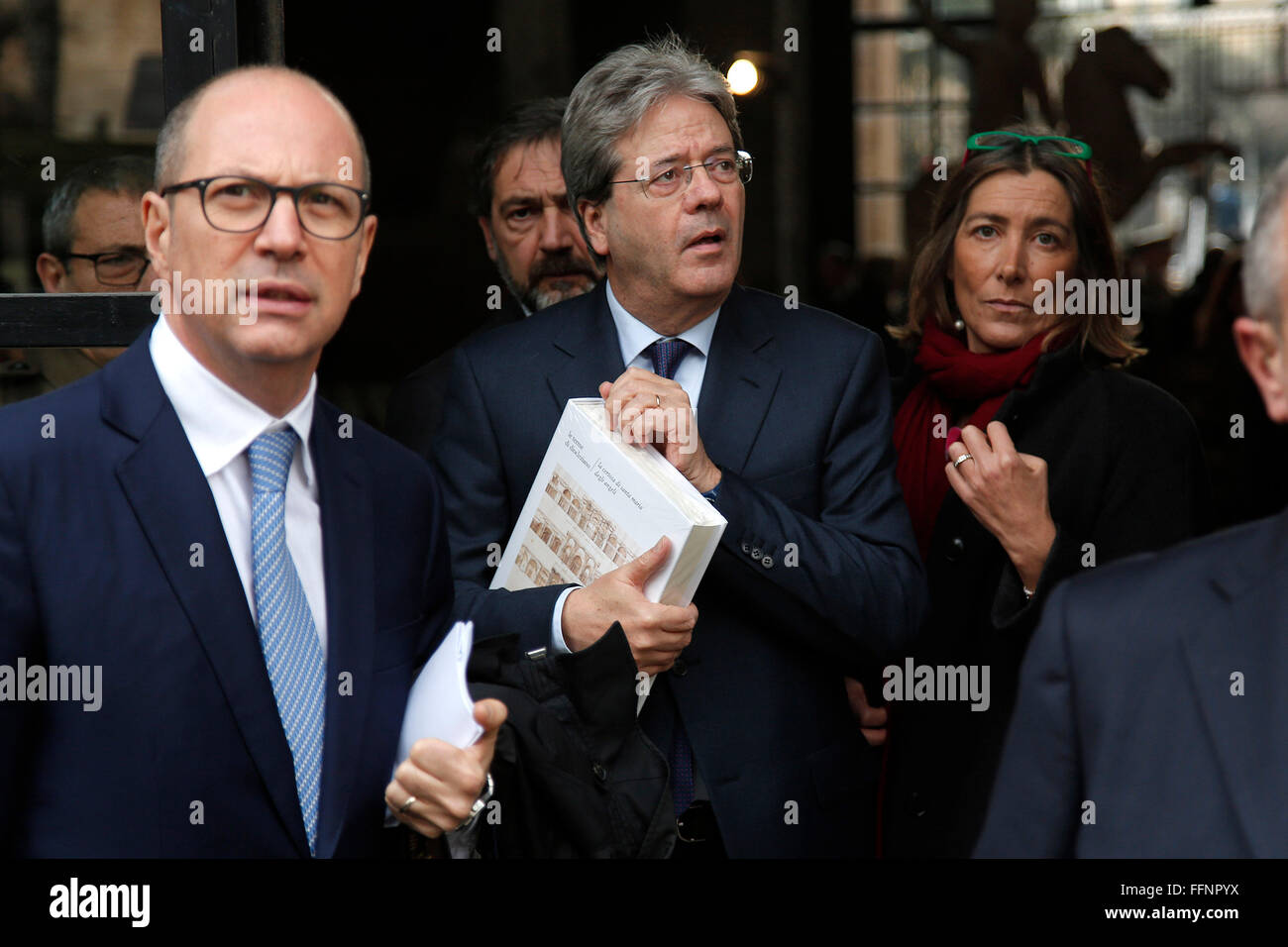 Rome, Italy. 16th February, 2016. Paolo Gentiloni Rome 16th February 2016. Baths of Diocleziano. Cerimony for the birth of the Italian Task Force, Unite for Heritage, in defense of the cultural heritage.  Credit:  Insidefoto/Alamy Live News Stock Photo