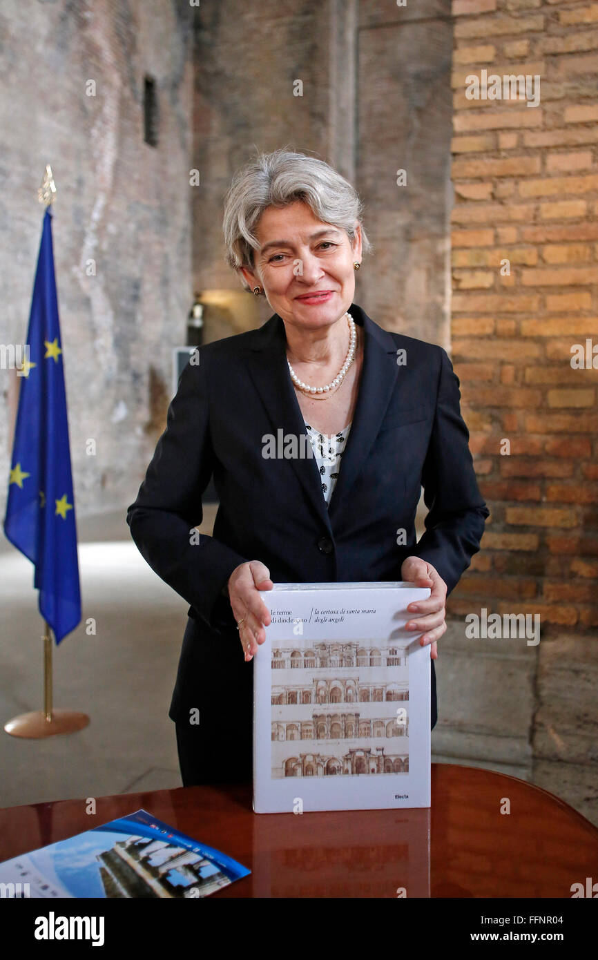 Rome, Italy. 16th February, 2016. General Director of Unesco Irina Bokova Rome 16th February 2016. Baths of Diocleziano. Cerimony for the birth of the Italian Task Force, Unite for Heritage, in defense of the cultural heritage.  Credit:  Insidefoto/Alamy Live News Stock Photo