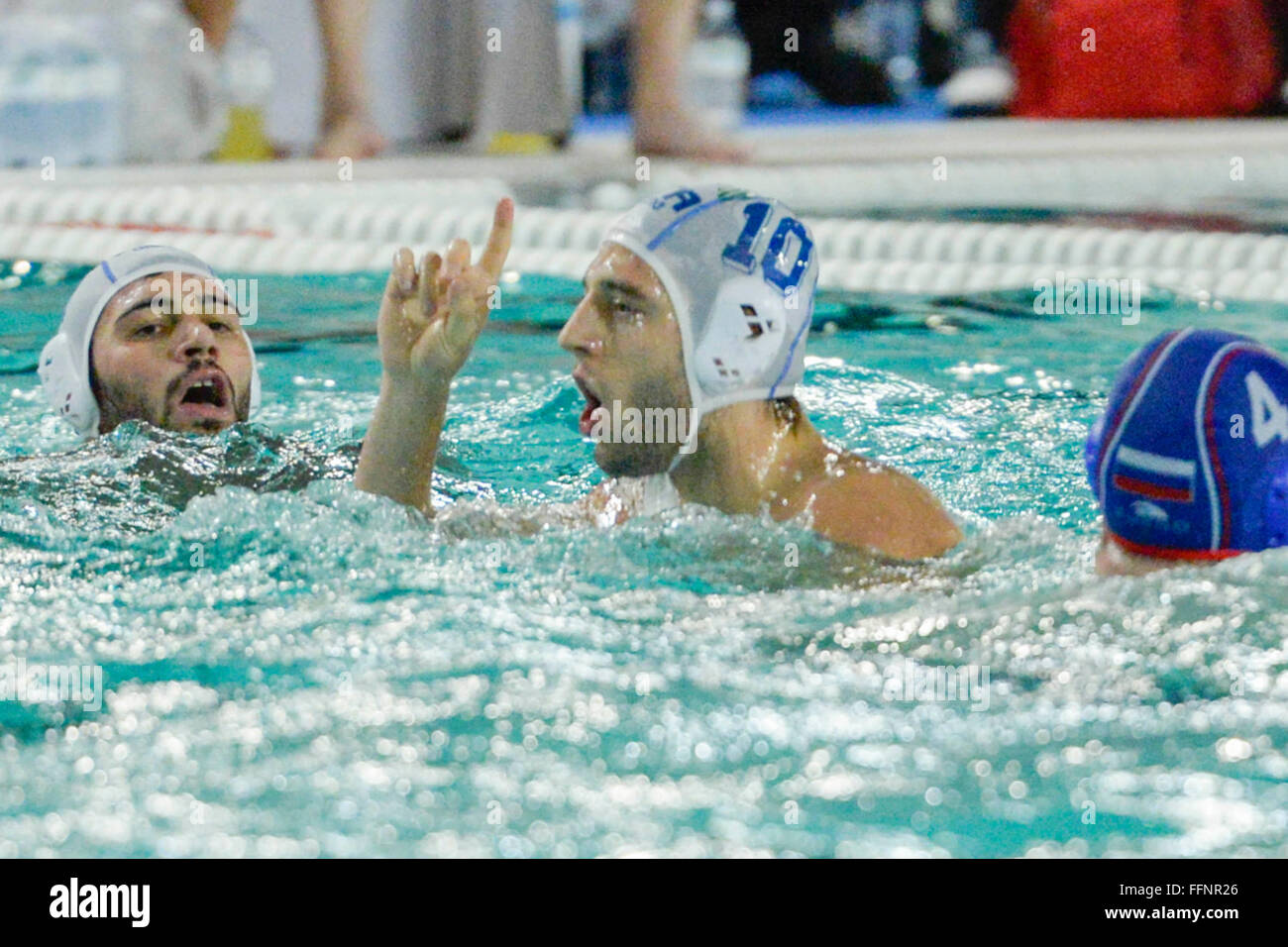 Turin, Italy. 16th February, 2016. Stefano Luongo of Italy celebrates goal  during the match between Russia and Italy  at the Waterpolo World Championships in Turin  Palazzo del Nuoto on Febraury 16, 2016 in Turin, Italy. Credit:  Stefano Guidi/Alamy Live News Stock Photo