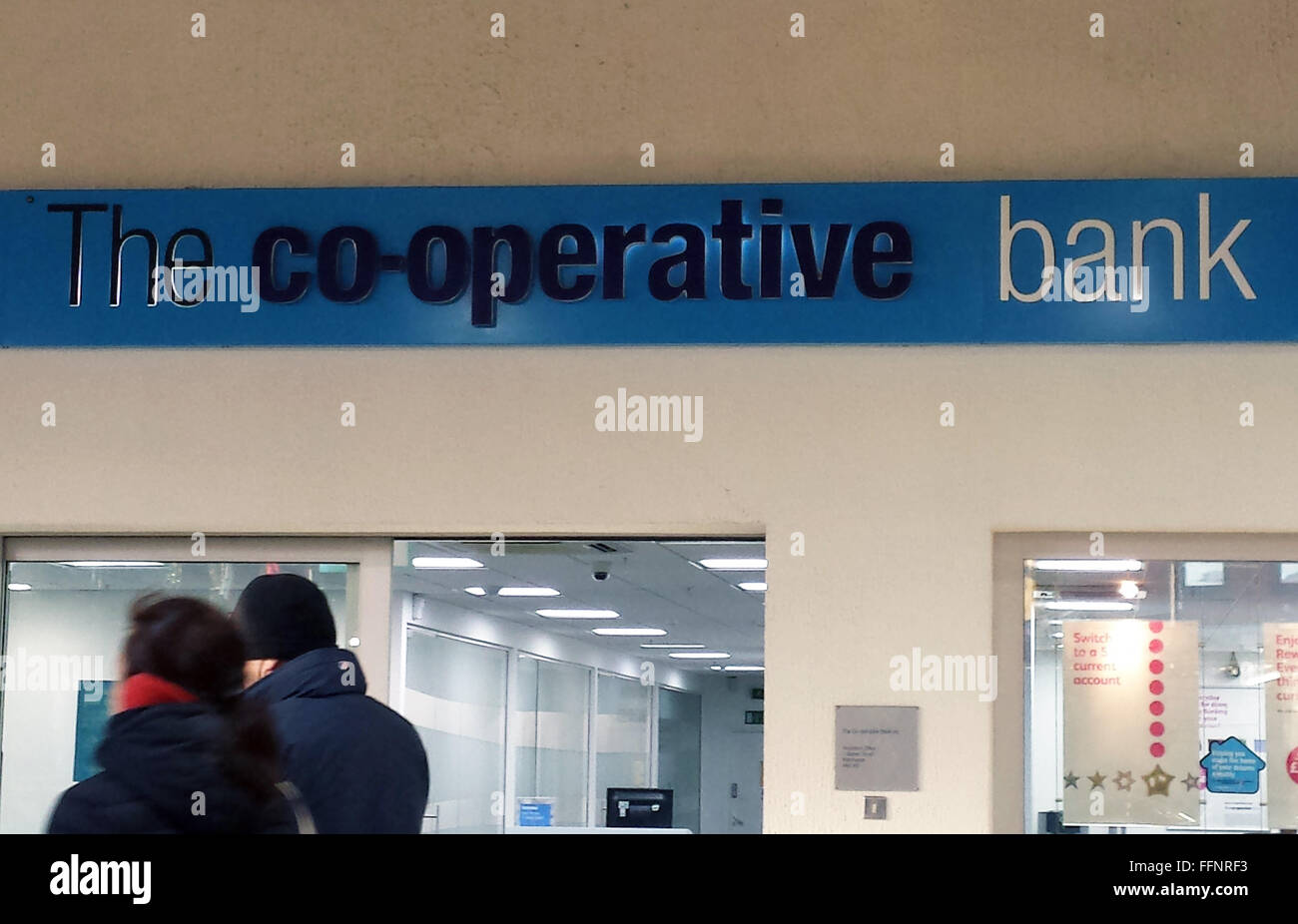 Sign outside branch of the Co-operative Bank in Wood Green, North London Stock Photo