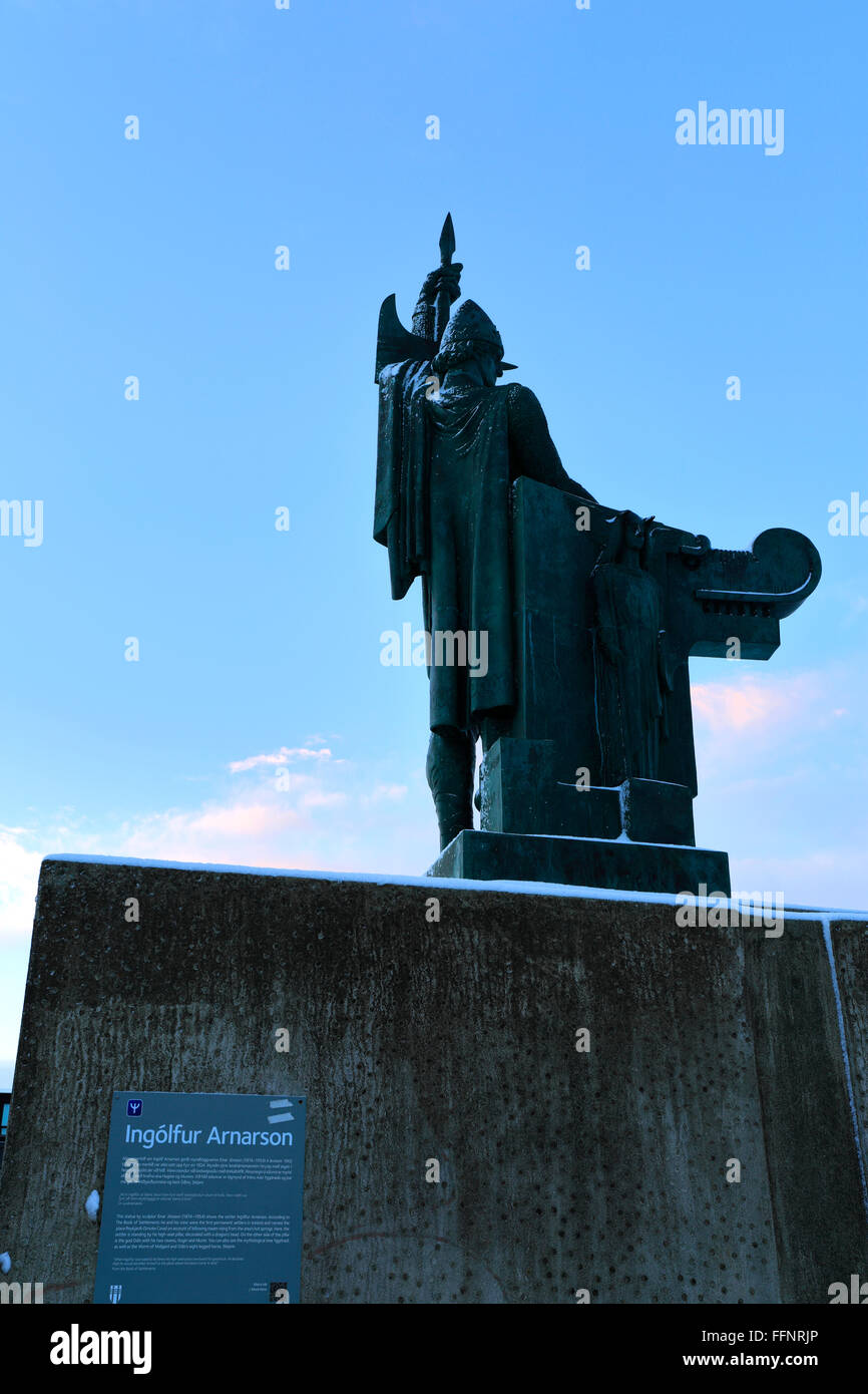 The Statue of Ingolfur Arnarson, first Viking settler in Iceland