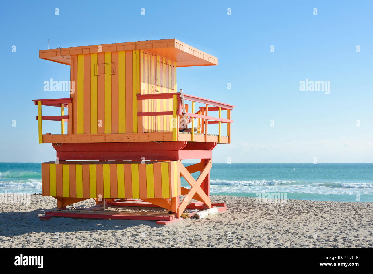 orange and yellow lifeguard house in Florida Stock Photo