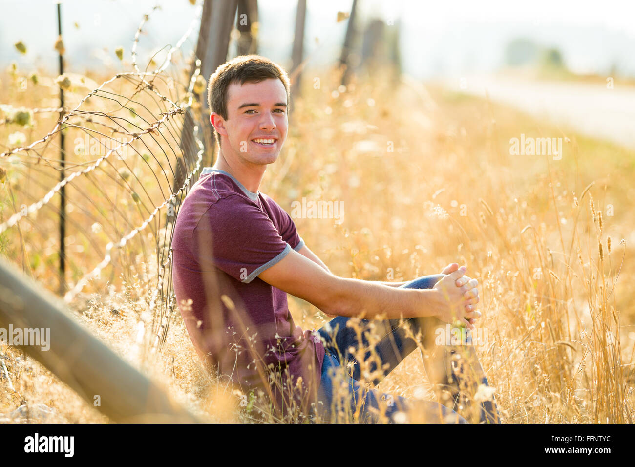 Portrait of a young man who is a high school senior in Oregon. Stock Photo