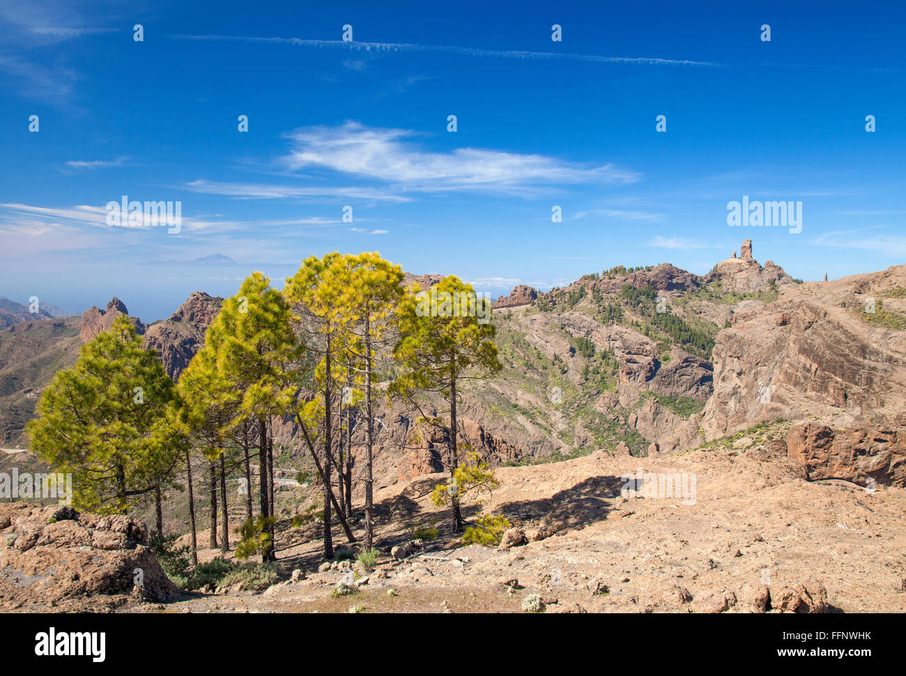 Gran Canaria, Las Cumbres - the highest areas of the island, views from hiking path Llanos de la Pez - Tunte towards Toque Nublo Stock Photo
