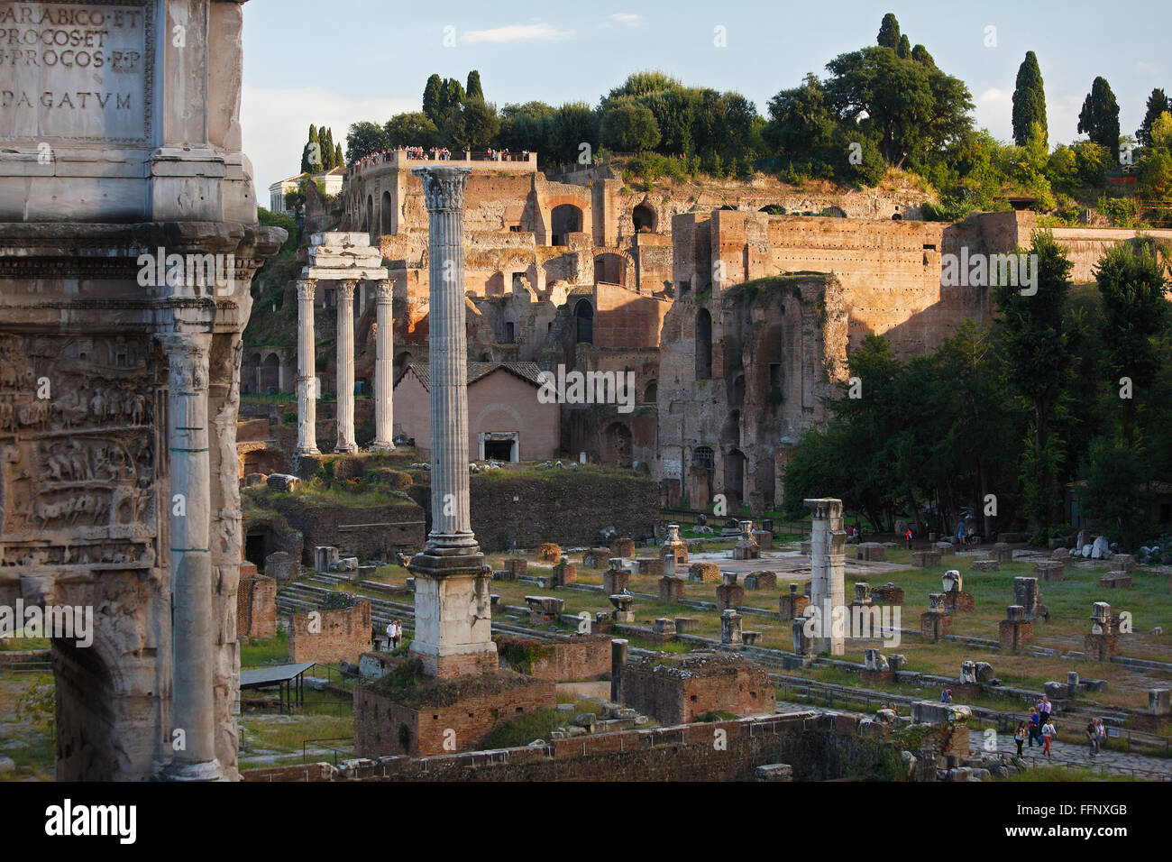 The Roman Forum and the Palatine Hill (Latin: Forum Romanum, Italian: Foro Romano) Stock Photo