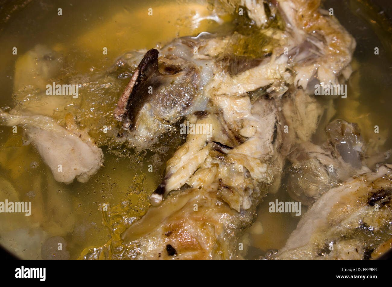 chicken broth, chicken frame. chicken soup Stock Photo