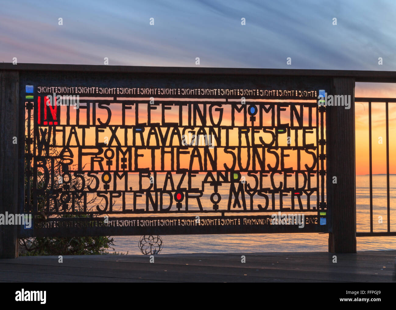 Stained glass fence at Browns Park in Laguna Beach, California at