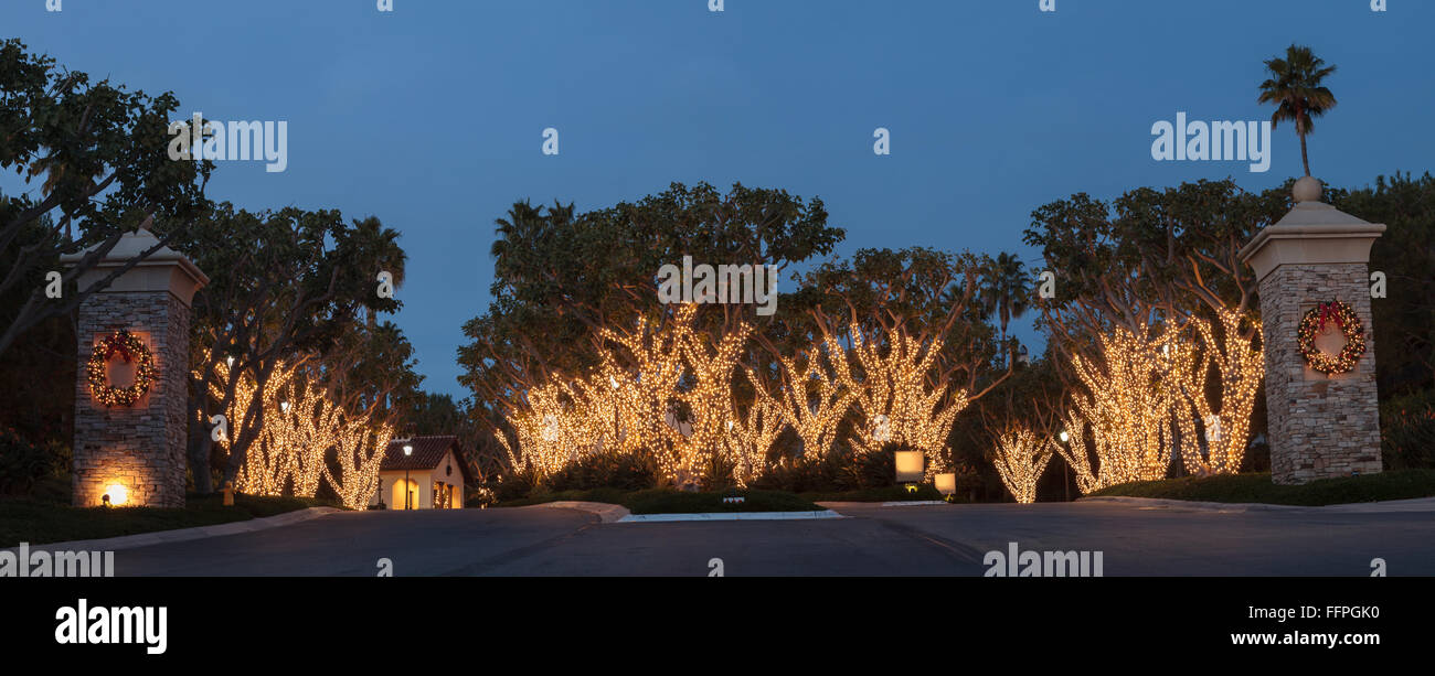 White Christmas holiday lights in Crystal Cove on the edge of Laguna