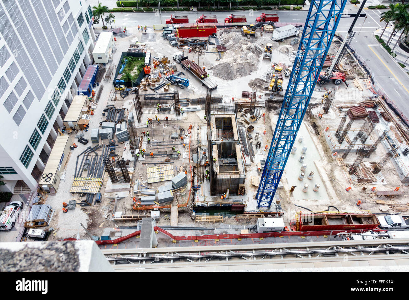 Miami Florida downtown new building construction site aerial Stock