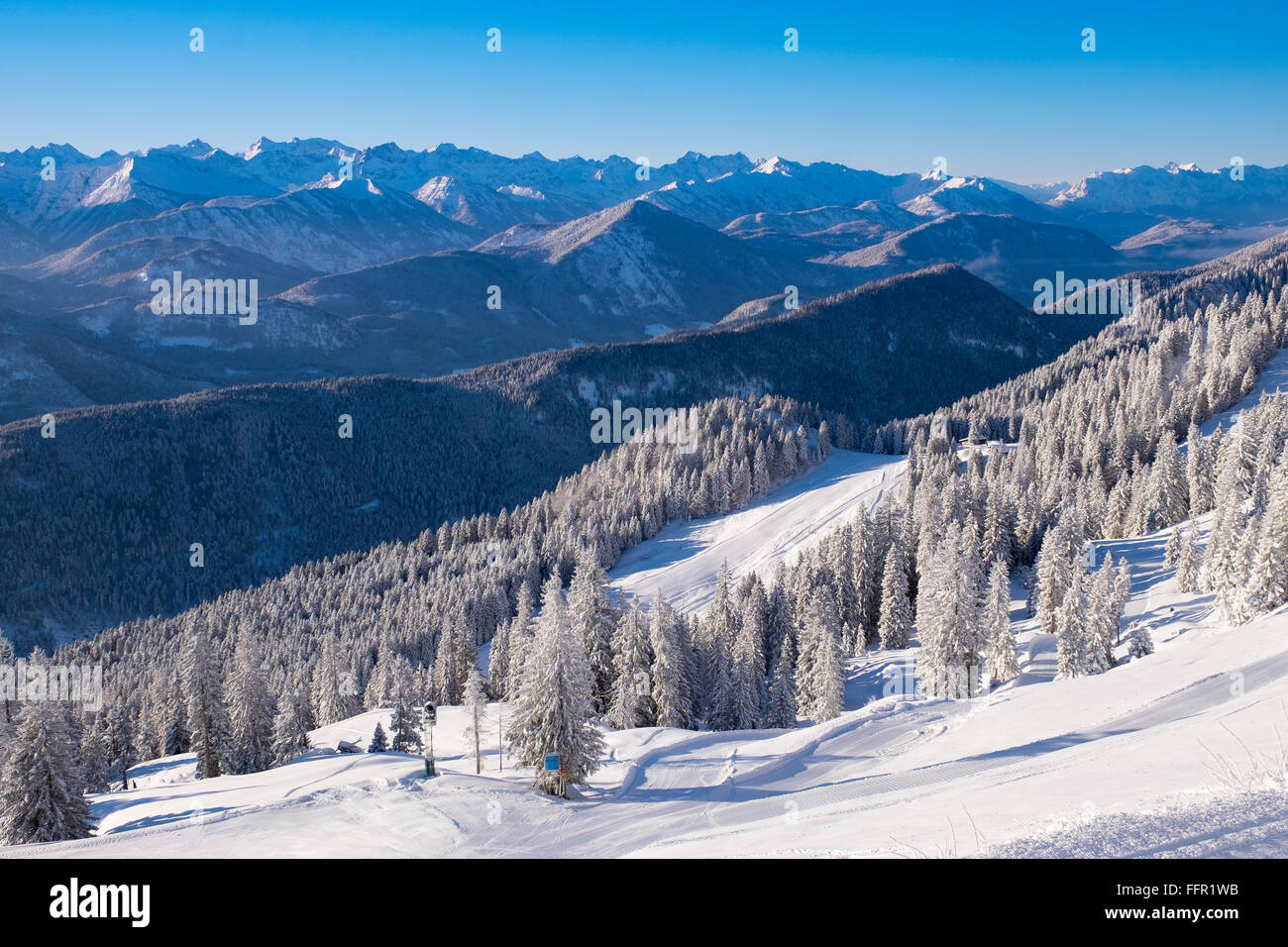 Ski resort Brauneck, view towards Karwendel, Lenggries, Isarwinkel ...