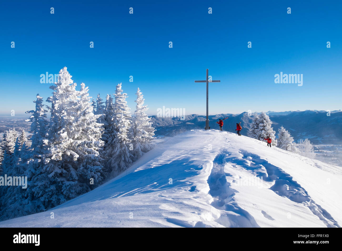 Brauneck, summit cross, Lenggries, Isarwinkel, Bavarian Prealps, Upper Bavaria, Bavaria, Germany Stock Photo