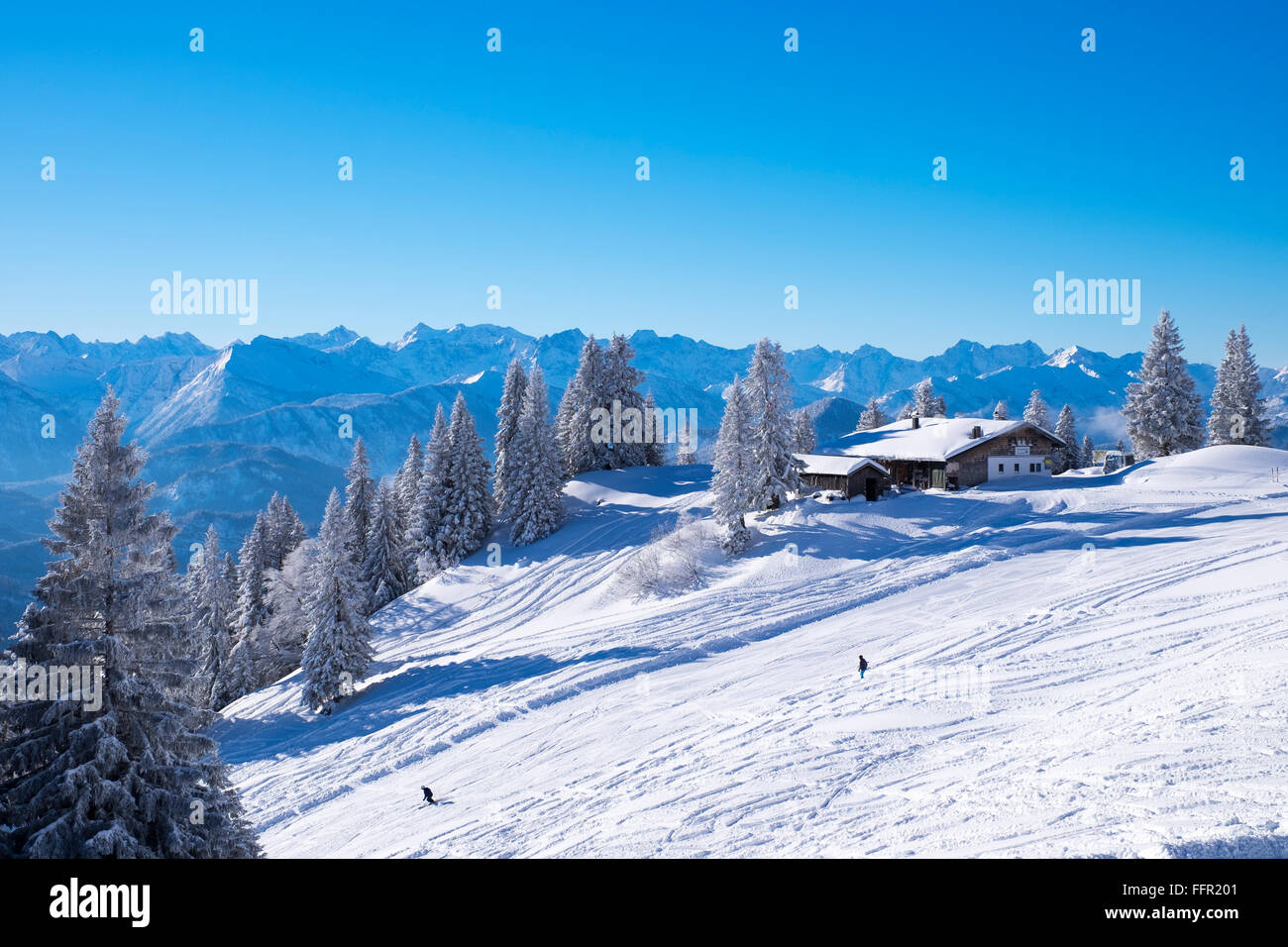Tölzer Hütte, mountain hut, ski resort Brauneck, Lenggries, Isarwinkel, Bavarian Prealps, Upper Bavaria, Bavaria, Germany Stock Photo