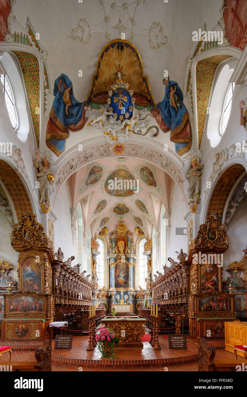 Choir of the monastery church of St. Magnus, Schussenried Monastery, Bad Schussenried, Upper Swabia, Swabia, Baden-Württemberg Stock Photo