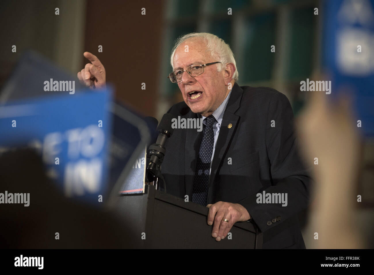 Atlanta, GA, USA. 16th Feb, 2016. Sen. Bernie Sanders campaigns at Morehouse University before massive crowd Tuesday night, seeking to increase support from minority voters weeks before Super Tuesday in March. Credit:  Robin Rayne Nelson/ZUMA Wire/Alamy Live News Stock Photo