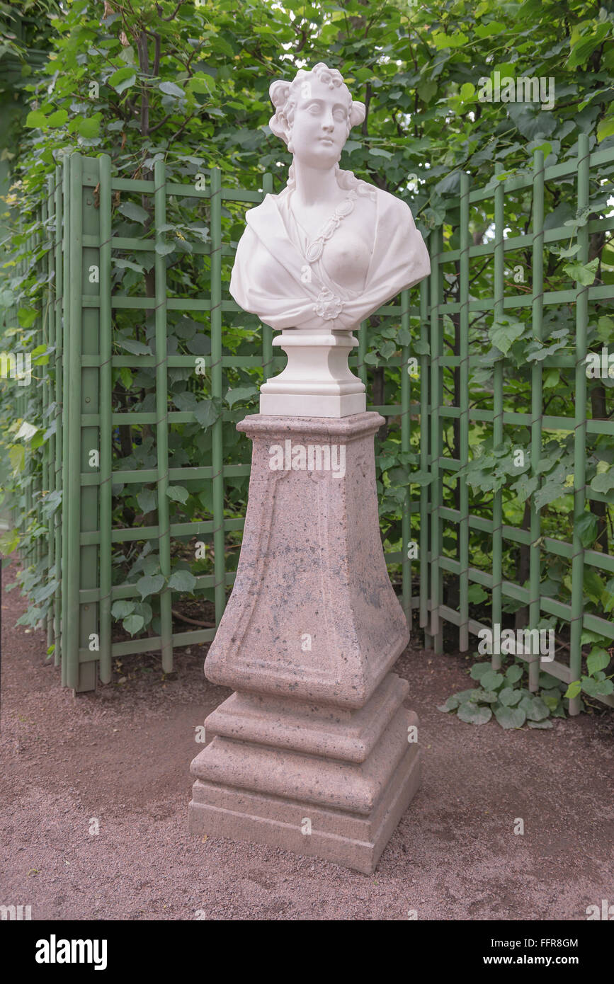 RUSSIA; SAINT-PETERSBURG - JULY 5 -The sculpture 'Marcia Furnilla. The wife of the Emperor Titus Vespasian' in the Summer Garden Stock Photo